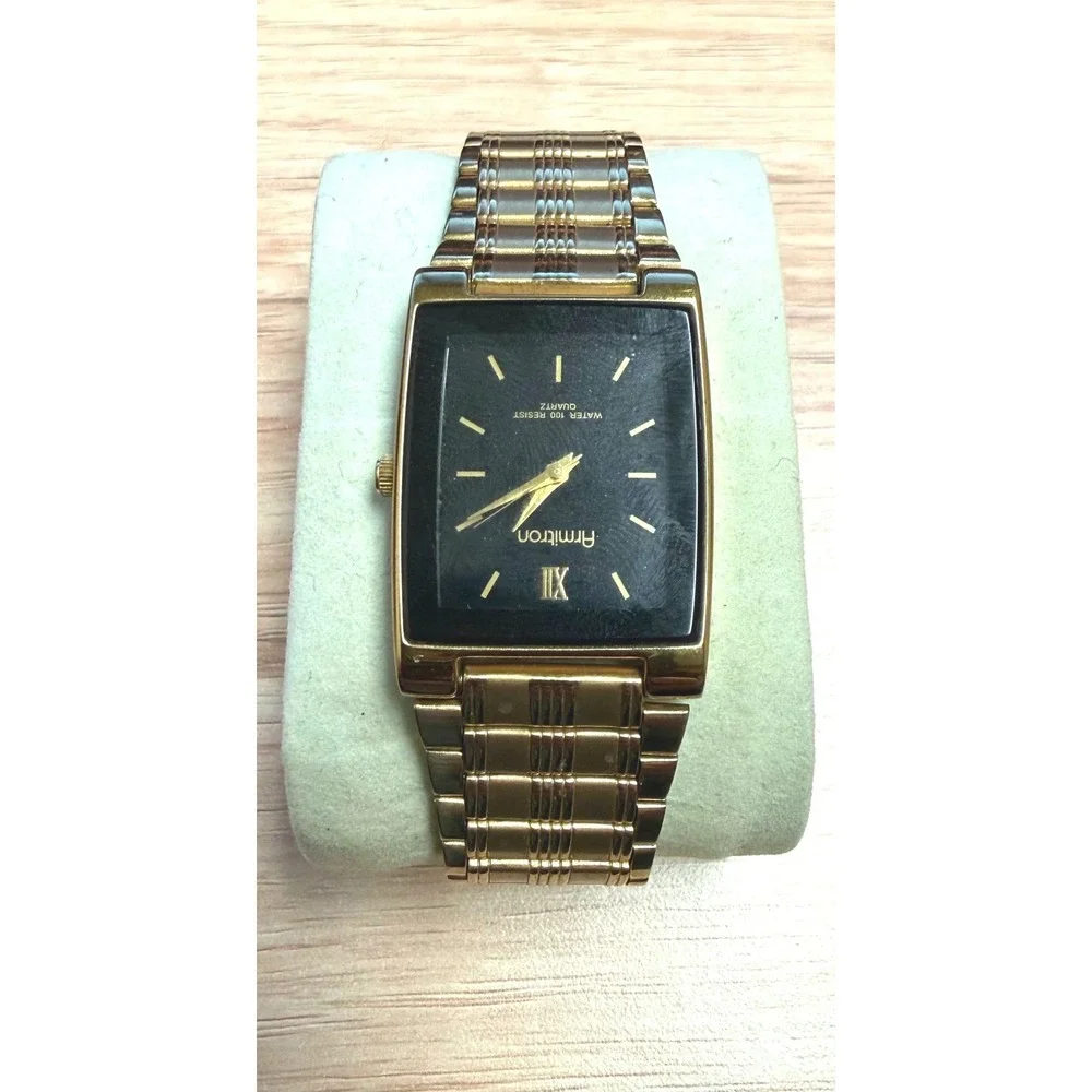 Vintage Armitron Gold Tone Rectangular Watch Quartz Water‎ Resist 100 Works!